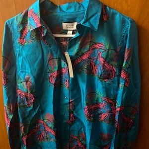 NWT J Crew Silk button down lobster print shirt